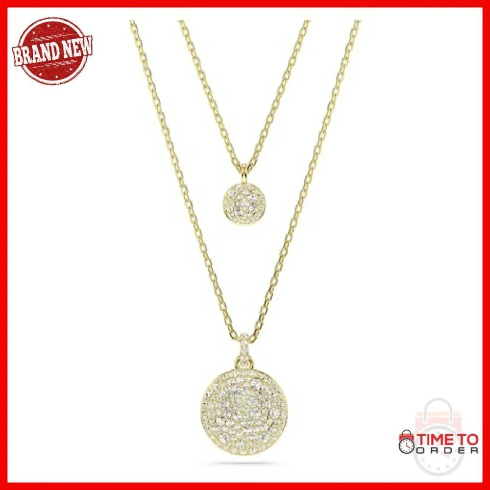 Layered Crystal Pendant Necklace Gold Tone Lobster Clasp 15-18in